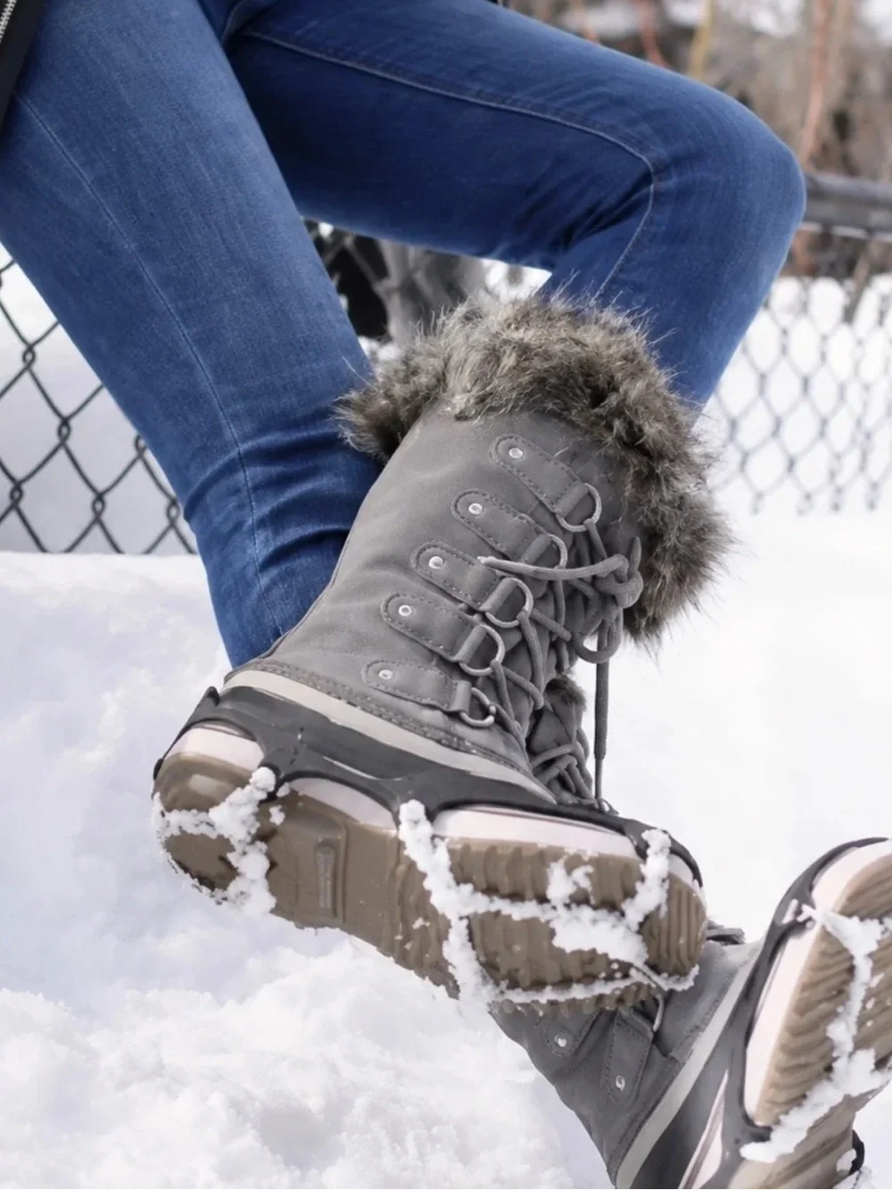 Sorel Joan of Arctic - Quarry, Black Tall Furry Snow Boots